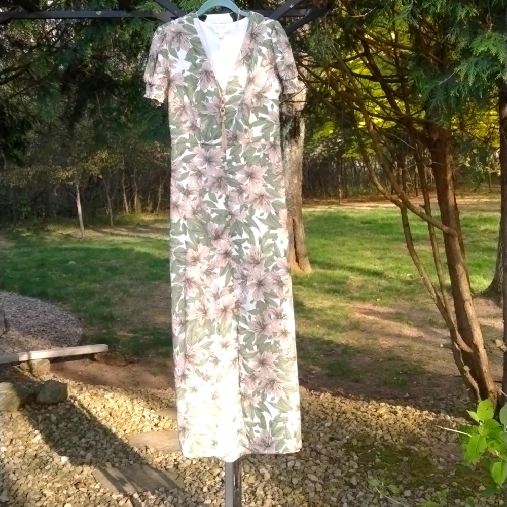 NWT Charming Charlie pink/olive lined maxi dress size small